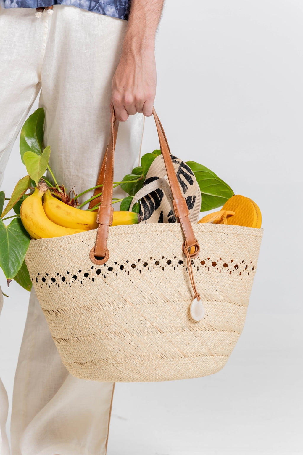 Bolso Iraca Cuero Mediano Crudo