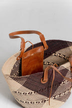 Bolso Iraca Cuero Mediano Crudo Negro