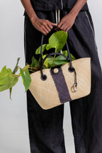 Bolso Iraca Cuero Pequeño Crudo Negro