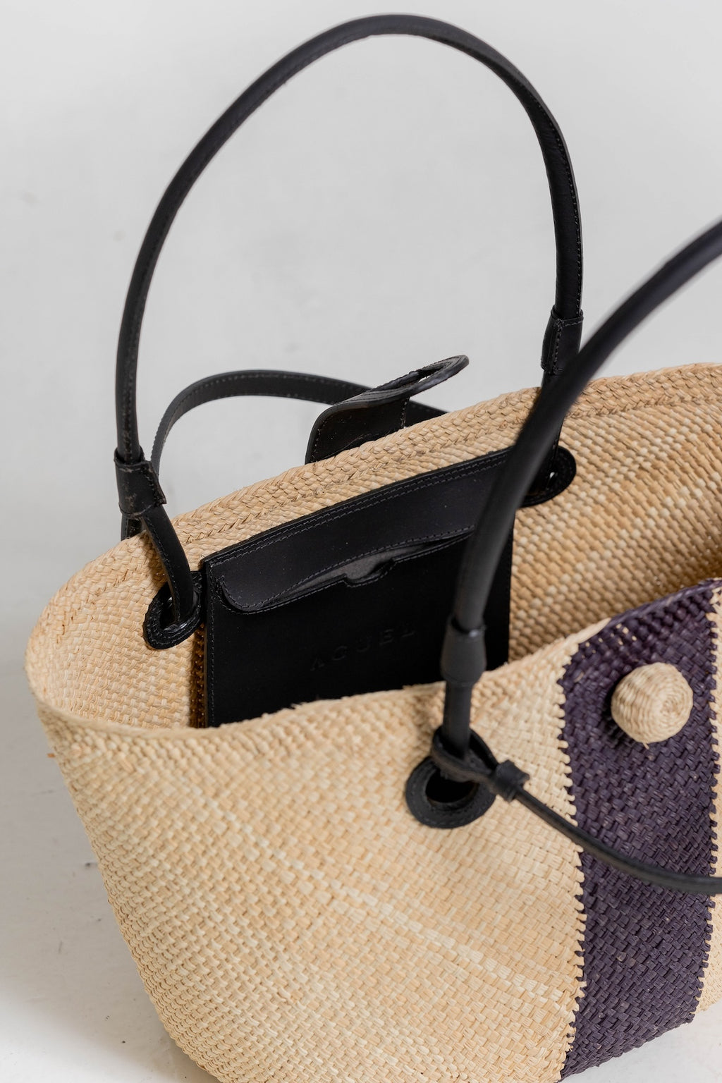 Bolso Iraca Cuero Pequeño Crudo Negro