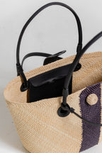 Bolso Iraca Cuero Pequeño Crudo Negro